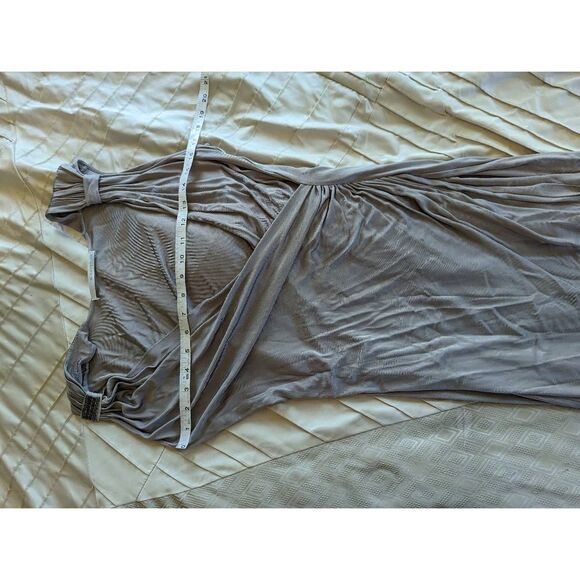 D. exterior grey jersey knit faux wrap jeweled strap cocktail dress sz m - Picture 5 of 8